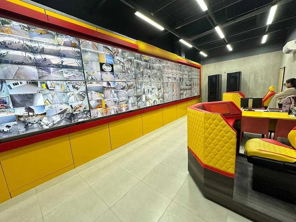 Command center videowall at a logistics facility